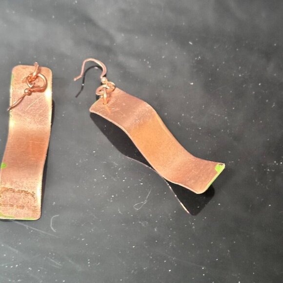 Solid Copper Green Patina Earrings Drop Handmade OOAK Rustic Boho Artisan Forged - Picture 6 of 7